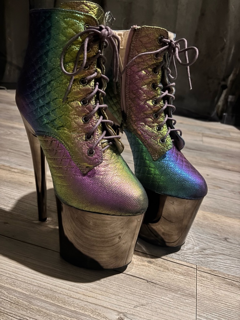 Iridescent Multicolor Pole Dance/Platform Lace-Up 8” Heels - Picture 2 of 5